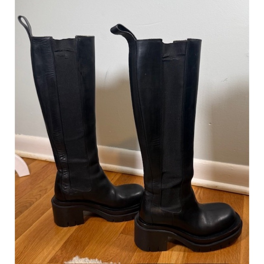 Bottega Veneta Lug Knee High Boot‎ EU 36 US 6 Black Leather Platform Edgy Street - Picture 3 of 13